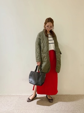 「ボーダーニット」｜「アイテム（バレエシューズ）」を使った、RISA HARADAさん（レディース・165cm）の秋コーディネート