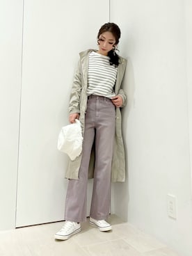 「ロングジャケット」｜「アイテム（その他アウター）」を使った、RISA HARADAさん（レディース・165cm）の春コーディネート