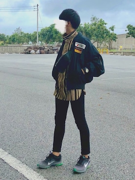 「no brand（ノーブランド）のアイテム（MA-1）」を使った、Edo.さん（メンズ・162cm）の冬コーディネート