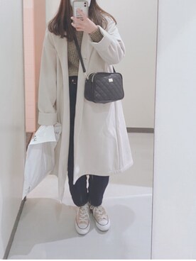 「アイテム（チェスターコート、ホワイト系）」を使った、nanaさん（レディース・157cm）の冬コーディネート