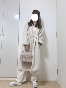 「オールホワイト」｜「アイテム（チェスターコート）」を使った、nanaさん（レディース・157cm）の冬コーディネート
