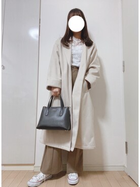 「アイテム（チェスターコート、ホワイト系）」を使った、nanaさん（レディース・157cm）の冬コーディネート