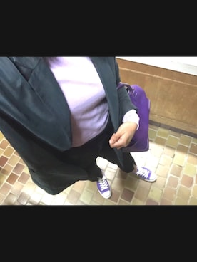 「アイテム（ボストンバッグ、パープル系）」を使った、花子さん（レディース・166cm）の春コーディネート