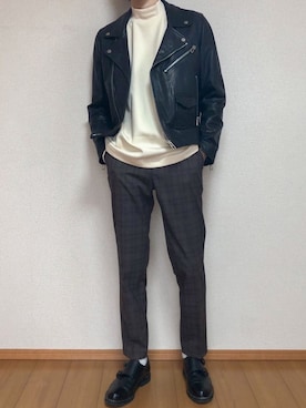「Paul Smith（ポールスミス）のアイテム（ライダースジャケット）」を使った、KOBAさん（メンズ・178cm）の秋コーディネート