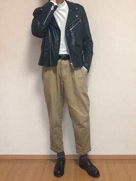 「Paul Smith（ポールスミス）のアイテム（ライダースジャケット）」を使った、KOBAさん（メンズ・178cm）の秋コーディネート