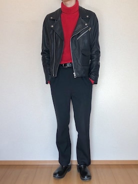 「Paul Smith（ポールスミス）のアイテム（ライダースジャケット）」を使った、KOBAさん（メンズ・178cm）の秋コーディネート