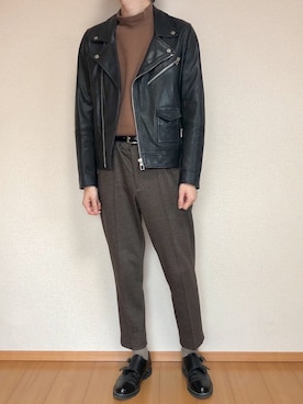 「Paul Smith（ポールスミス）のアイテム（ライダースジャケット）」を使った、KOBAさん（メンズ・178cm）の秋コーディネート
