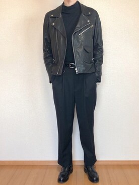 「Paul Smith（ポールスミス）のアイテム（ライダースジャケット）」を使った、KOBAさん（メンズ・178cm）の秋コーディネート