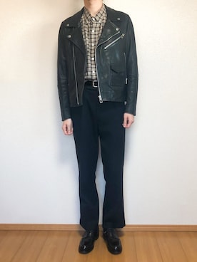 「Paul Smith（ポールスミス）のアイテム（ライダースジャケット）」を使った、KOBAさん（メンズ・178cm）の冬コーディネート