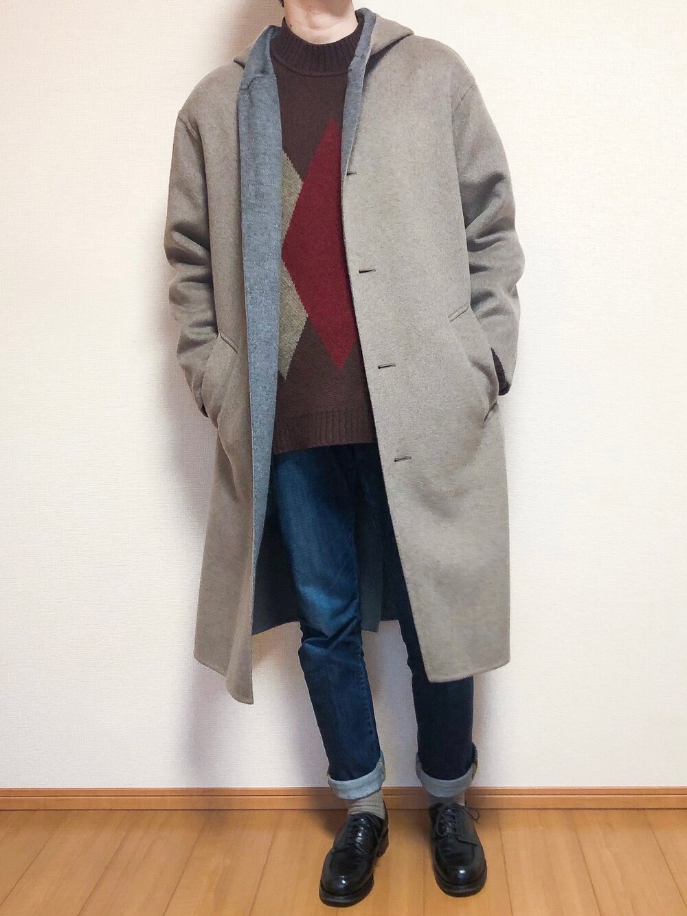 「年末WEAR感謝祭、おしゃれさんと繋がりたい、いいね、save、フォローお願いします🤑、フォローミー、大人カジュアル、きれいめカジュアル、革靴、秋冬コーデ、シンプル、ロングコート」｜「J.M. WESTONの641 GOLF OXFORD（シューズ、ブラック系）」を使った、KOBAさん（メンズ・178cm）の冬コーディネートの1枚目の写真
