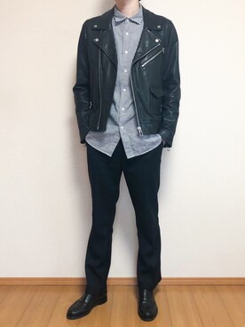 「Paul Smith（ポールスミス）のアイテム（ライダースジャケット）」を使った、KOBAさん（メンズ・178cm）の冬コーディネート