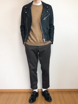 「Paul Smith（ポールスミス）のアイテム（ライダースジャケット）」を使った、KOBAさん（メンズ・178cm）の冬コーディネート