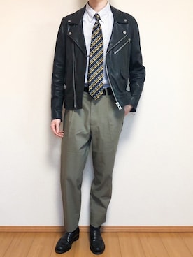 「Paul Smith（ポールスミス）のアイテム（ライダースジャケット）」を使った、KOBAさん（メンズ・178cm）の冬コーディネート