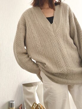 「URBAN RESEARCH（アーバンリサーチ）のアイテム（ニット/セーター、ベージュ系）」を使った、gggさん（レディース・164cm）の冬コーディネート