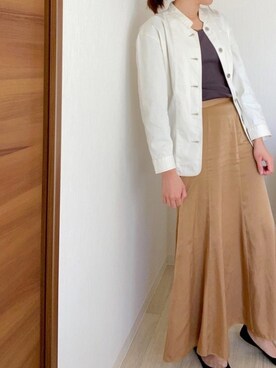 「UNIQLO（ユニクロ）のアイテム（デニムジャケット、ホワイト系）」を使った、gggさん（レディース・164cm）の冬コーディネート