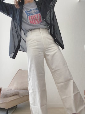 「UNIQLO（ユニクロ）のハイライズワイドストレートジーンズ（デニムパンツ、ホワイト系）」を使った、gggさん（レディース・164cm）の春コーディネート