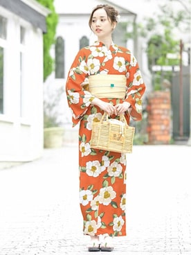 「アイテム（浴衣、オレンジ系）」を使った、SOUBIENさん（レディース・164cm）の夏コーディネート