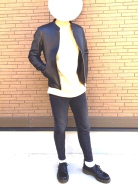 「LIDNM（リドム）のアイテム（ライダースジャケット）」を使った、Ryuto☺︎相互さん（メンズ・165cm）の冬コーディネート