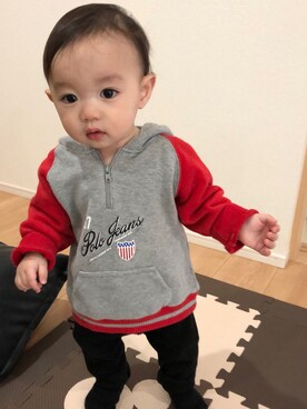 「POLO JEANS（ポロジーンズ）のアイテム（パーカー、グレー系）」を使った、haruさん（キッズ・80cm）の春コーディネート