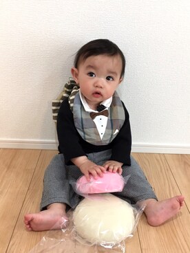 「西松屋（ニシマツヤ）のアイテム（パンツ、ブラック系）」を使った、haruさん（キッズ・80cm）の春コーディネート