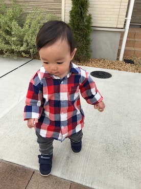 「Moujonjon（ムージョンジョン）のアイテム（シャツ/ブラウス）」を使った、haruさん（キッズ・70cm）の春コーディネート