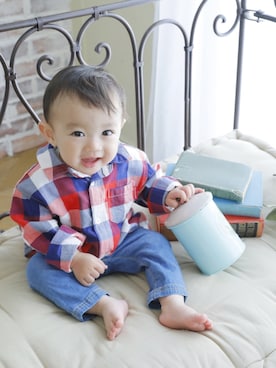 「Moujonjon（ムージョンジョン）のアイテム（シャツ/ブラウス）」を使った、haruさん（キッズ・70cm）の春コーディネート