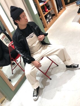 「シャツジャケット」｜「アイテム（オールインワン・サロペット）」を使った、wasabiさん（メンズ・168cm）の春コーディネート