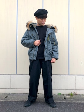 「N-2B」｜「アイテム（ミリタリージャケット）」を使った、wasabiさん（メンズ・168cm）の冬コーディネート