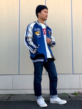 「AVIREX DEPOT」｜「アイテム（スカジャン）」を使った、wasabiさん（メンズ・168cm）の冬コーディネート