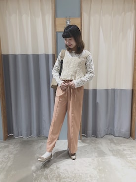 「ehka sopo（エヘカソポ）のかぎ針編みビスチェ（ニット/セーター）」を使った、せきこさん（レディース・160cm）の春コーディネート