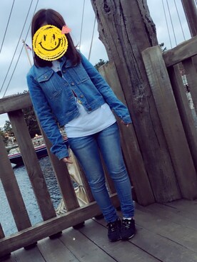 「ミッキーT」｜「アイテム（デニムジャケット）」を使った、( ´△｀)さん（レディース・153cm）の春コーディネート