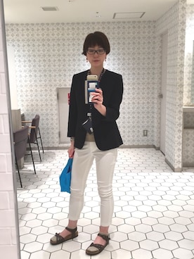 「UNIQLO（ユニクロ）のスーピマコットンリブクルーネックT（半袖）（Tシャツ/カットソー）」を使った、ゆりぃさん（レディース・168cm）の春コーディネート