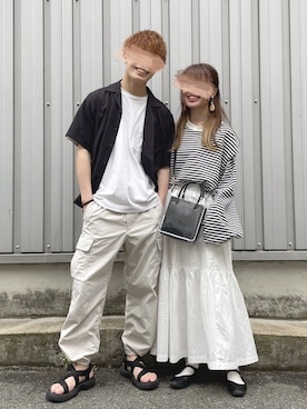 「カップルコーデ」｜「アイテム（その他シューズ）」を使った、ぱっちさん（レディース・158cm）の夏コーディネート