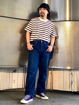 「アイテム（シューズ、パープル系）」を使った、Masakiさん（メンズ・163cm）の夏コーディネート