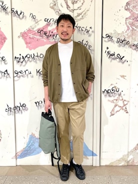 「USAコットン」｜「アイテム（スラックス）」を使った、coen武蔵小杉店　ヒロヤさん（メンズ・182cm）の春コーディネート