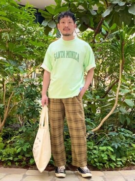 「USAコットン」｜「アイテム（スラックス）」を使った、coen武蔵小杉店　ヒロヤさん（メンズ・182cm）の春コーディネート