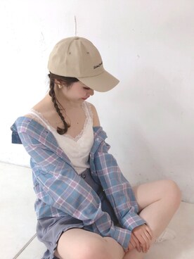 「one after another NICE CLAUP（ワンアフターアナザーナイスクラップ）のアイテム（キャップ）」を使った、ricacoさん（レディース・158cm）の春コーディネート