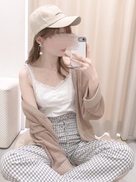「one after another NICE CLAUP（ワンアフターアナザーナイスクラップ）のアイテム（キャップ）」を使った、ricacoさん（レディース・158cm）の春コーディネート