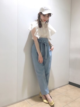「one after another NICE CLAUP（ワンアフターアナザーナイスクラップ）のアイテム（キャップ）」を使った、ricacoさん（レディース・158cm）の春コーディネート
