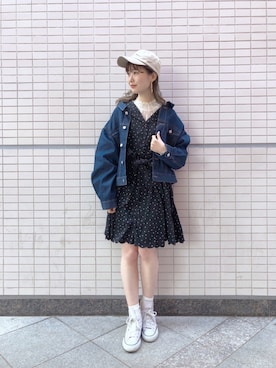 「one after another NICE CLAUP（ワンアフターアナザーナイスクラップ）のアイテム（キャップ）」を使った、ricacoさん（レディース・158cm）の春コーディネート