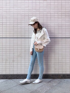「one after another NICE CLAUP（ワンアフターアナザーナイスクラップ）のアイテム（キャップ）」を使った、ricacoさん（レディース・158cm）の春コーディネート