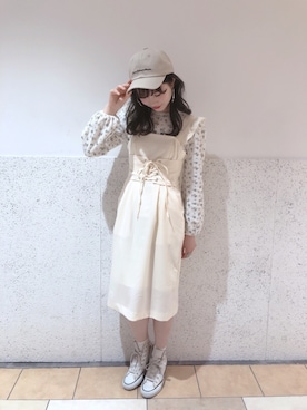 「one after another NICE CLAUP（ワンアフターアナザーナイスクラップ）のアイテム（キャップ）」を使った、ricacoさん（レディース・158cm）の春コーディネート