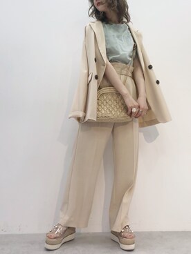 「one after another NICE CLAUP（ワンアフターアナザーナイスクラップ）の厚底クロスサンダル（サンダル）」を使った、ricacoさん（レディース・158cm）の春コーディネート