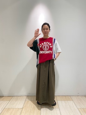 「MANASTASH（マナスタッシュ）のアイテム（スカート）」を使った、小林さん（レディース・155cm）の夏コーディネート