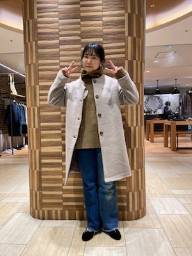 「MANASTASH（マナスタッシュ）のアイテム（ステンカラーコート）」を使った、小林さん（レディース・155cm）の秋コーディネート