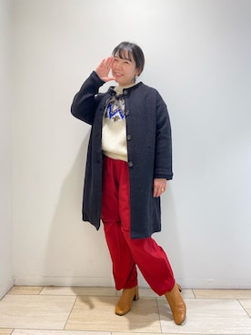 「MANASTASH（マナスタッシュ）のアイテム（ステンカラーコート）」を使った、小林さん（レディース・155cm）の秋コーディネート