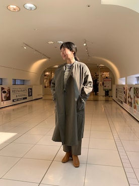 「MANASTASH（マナスタッシュ）のアイテム（ステンカラーコート）」を使った、小林さん（レディース・155cm）の冬コーディネート