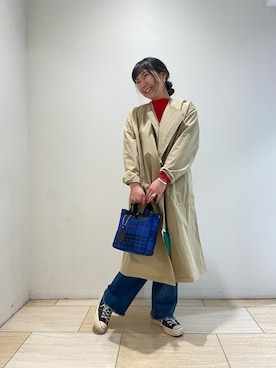 「MANASTASH（マナスタッシュ）のアイテム（ステンカラーコート）」を使った、小林さん（レディース・155cm）の冬コーディネート