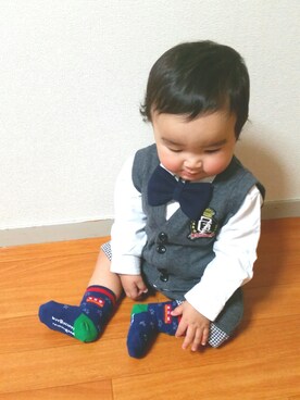 「西松屋（ニシマツヤ）のアイテム（セットアップ）」を使った、мinатоさん（キッズ・70cm）の春コーディネート