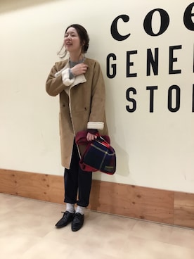 「coen（コーエン）のアイテム（ムートンコート）」を使った、かとうさん（レディース・170cm）の冬コーディネート